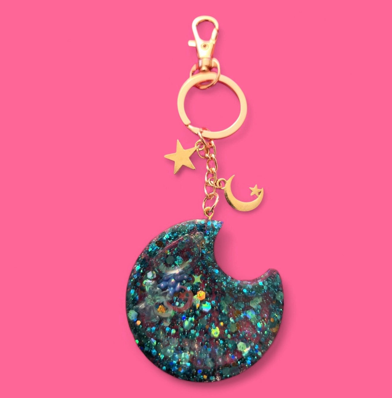Celestial Glitter Resin Keychains Shakers – Heart, Star & Moon