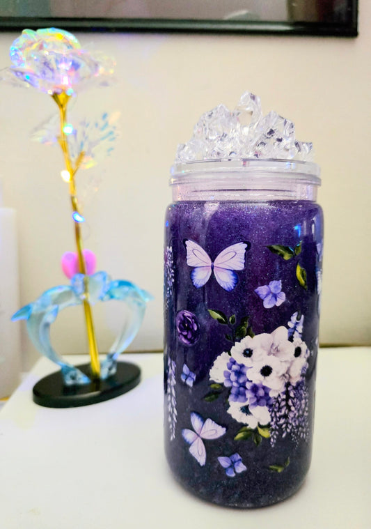 Purple Butterfly Garden Tumbler – 16oz