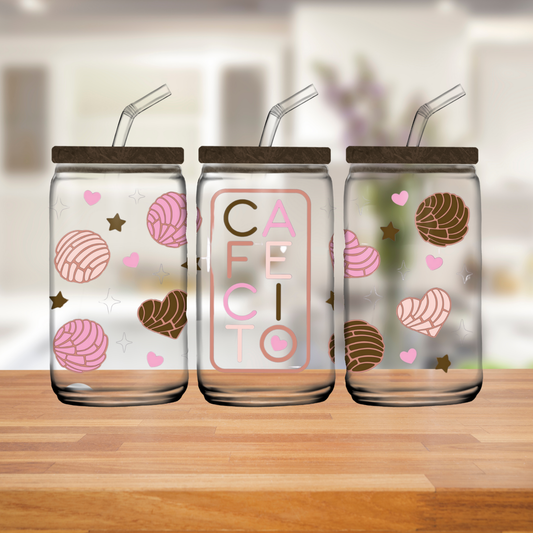 Cafecito & Concha Inspired Glass Tumbler – 16 oz