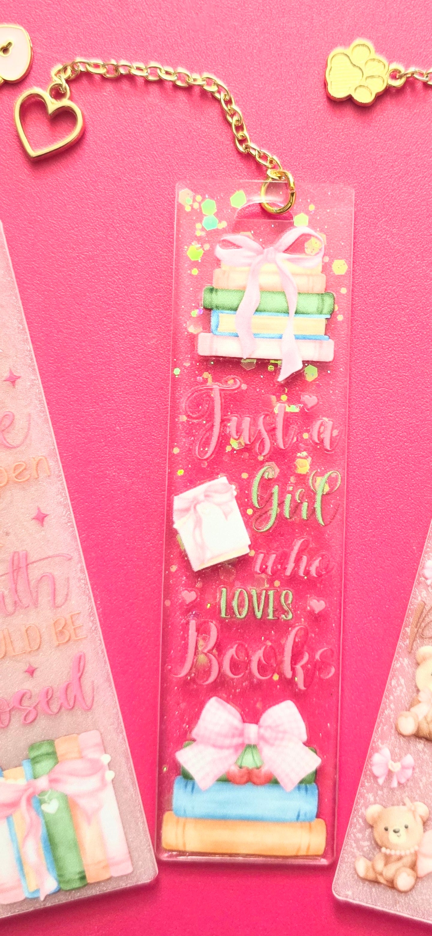 Resin Bookmarks with Gold Chain Charms