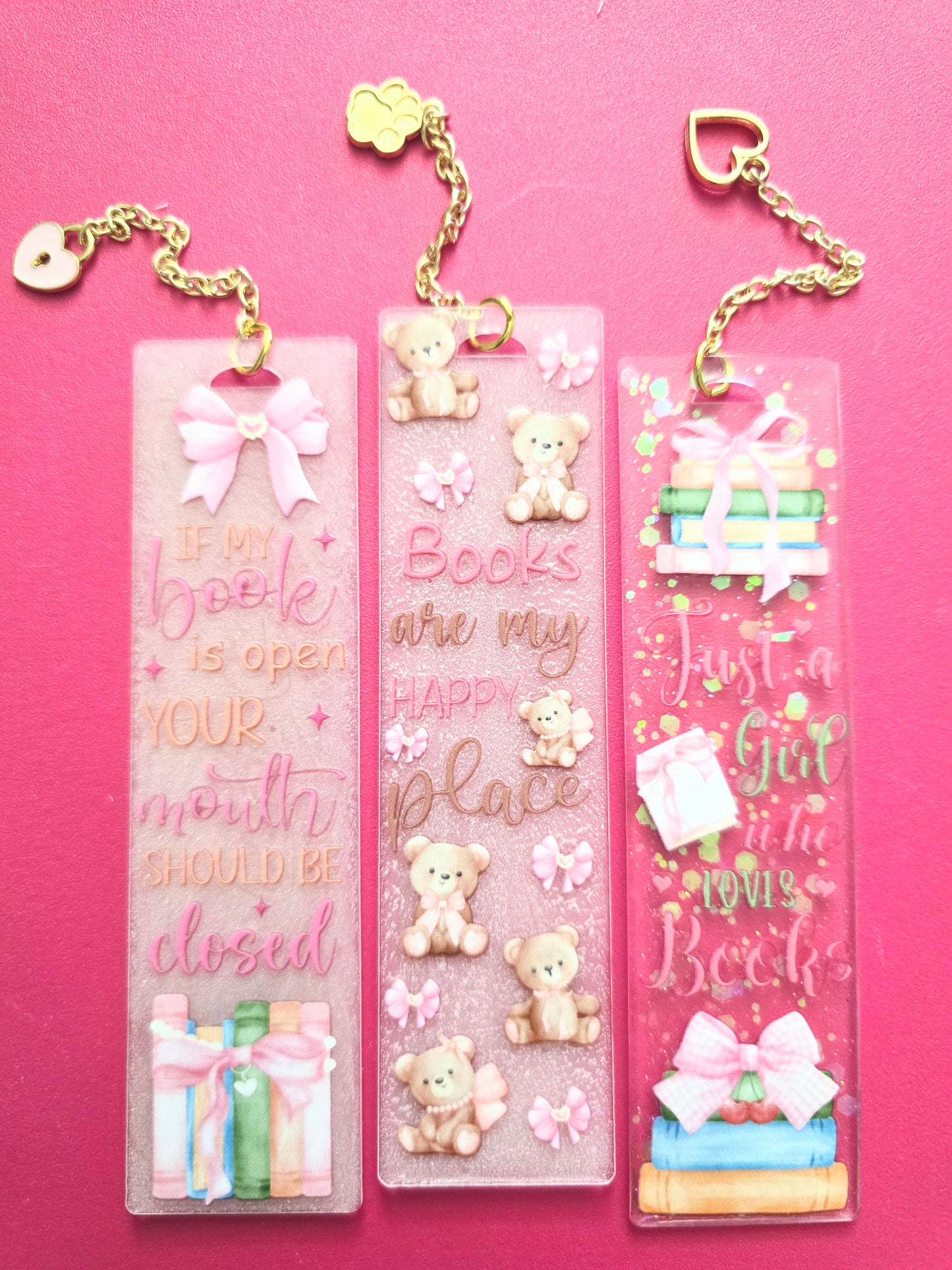 Resin Bookmarks with Gold Chain Charms