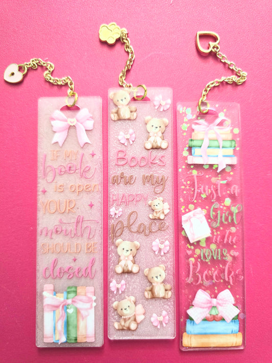 Resin Bookmarks with Gold Chain Charms