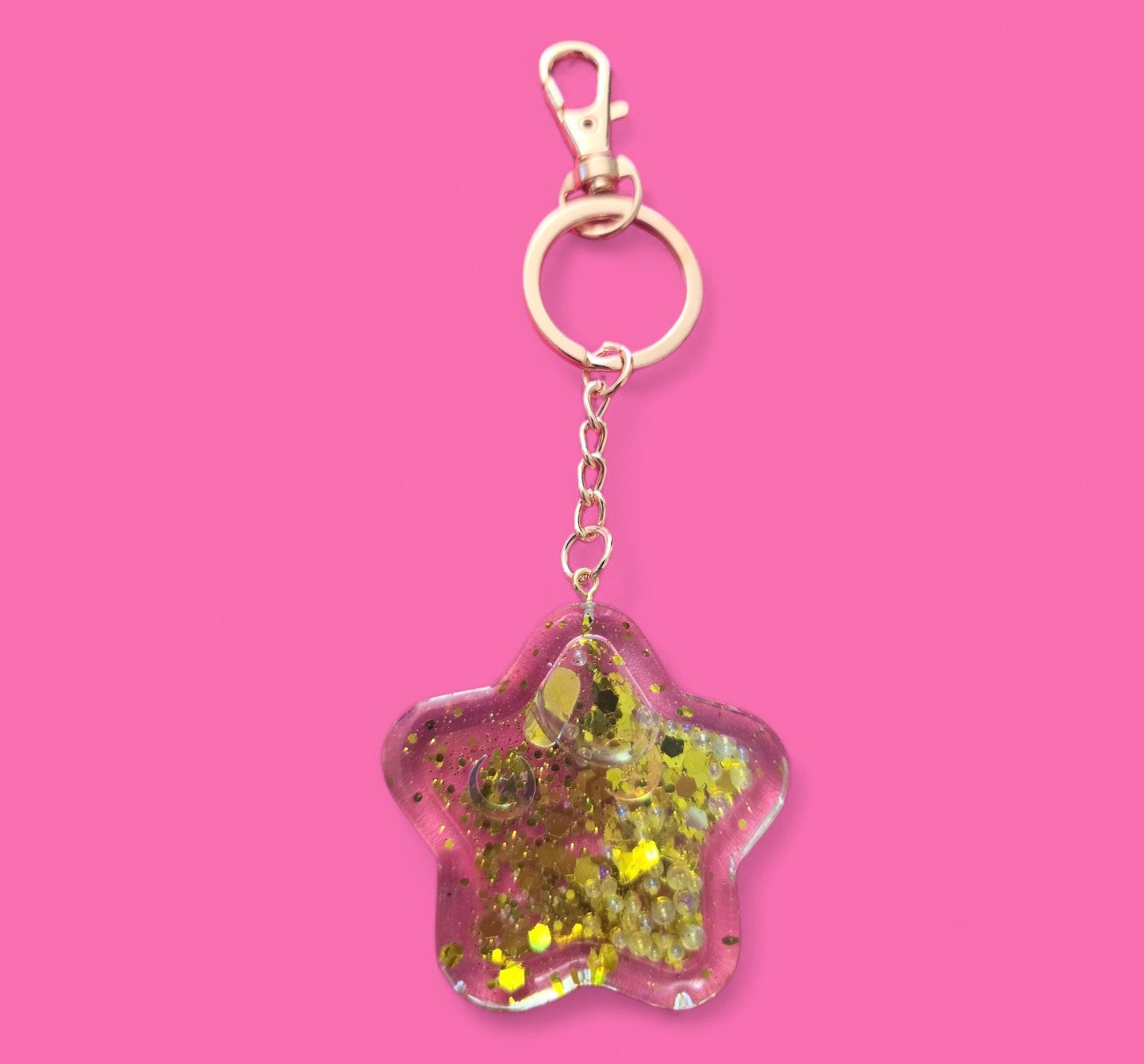Celestial Glitter Resin Keychains Shakers – Heart, Star & Moon