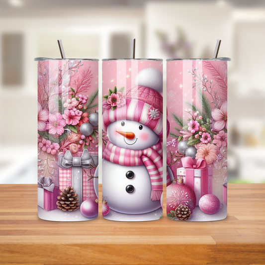 Pink Snowman Steel Tumbler – 20oz